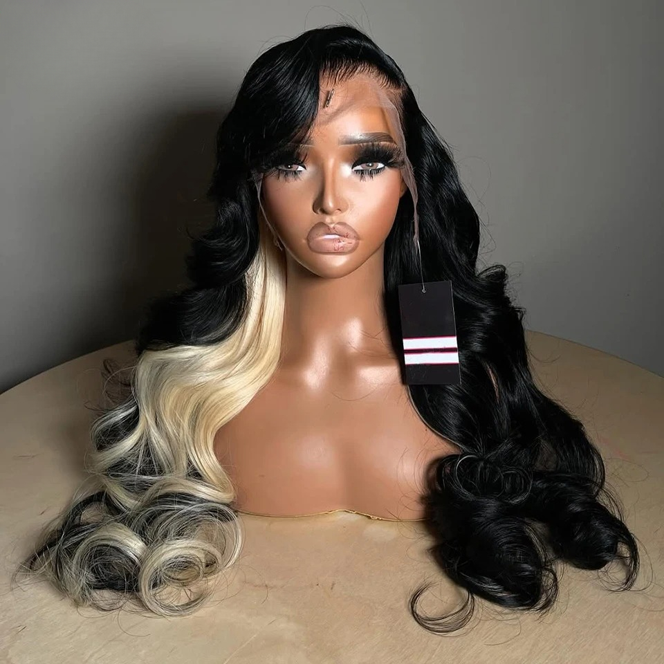 613 Blonde With Black Highlight Wig Human Hair 13X4 Brazilian180 Density HD Transparent Lace Front Wigs Body Wave Pre Plucked Ready To Wear Synthetic
