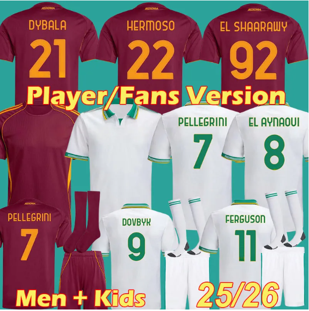 2025 2026 men kids soccer jersey football shirt 25 26 ROMA ABRAHAM PAREDES DYBALA MANCINI E. LE FEE ZALEWSKI EL SHAARAWY ROME FERGUSON DOVBYK