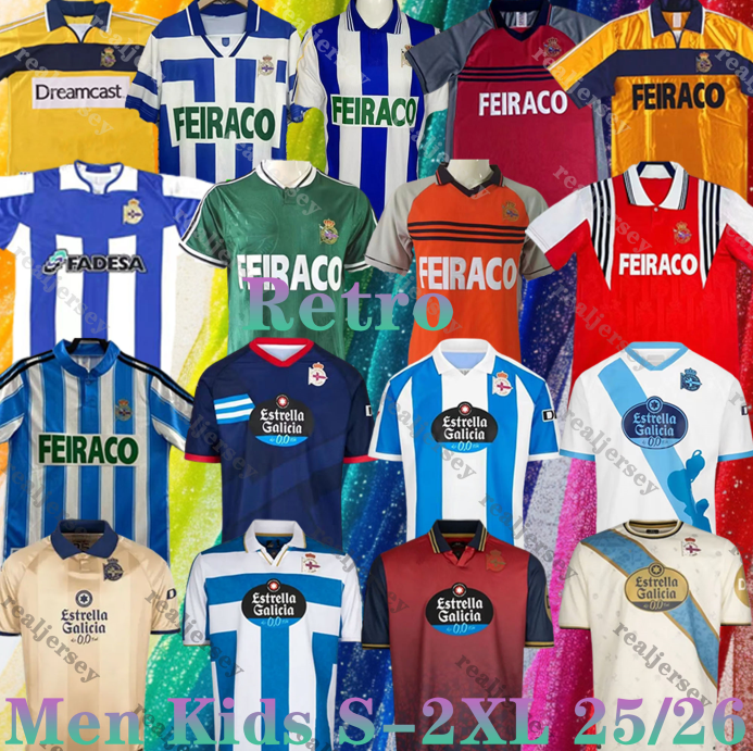 25 26 Deportivo de la Coruna Soccer Jerseys 2025 2026 Men Kids kit Lucas Davo Yeremay Barbero 94 95 98 99 00 01 03 04 Retro La Coruna D.villares Macaay Bebeo Football Shirt