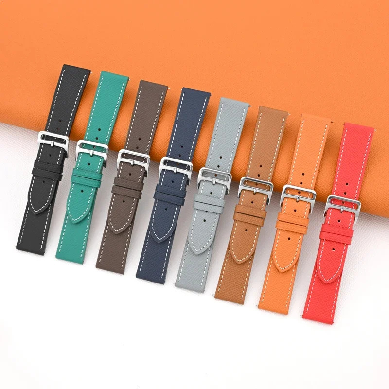 Genuine Leather Strap Orange Green Universal Men Women Retro Cowhide Quick Release Replace Bracelet Watch Band Belt 18/20/22mm 250819