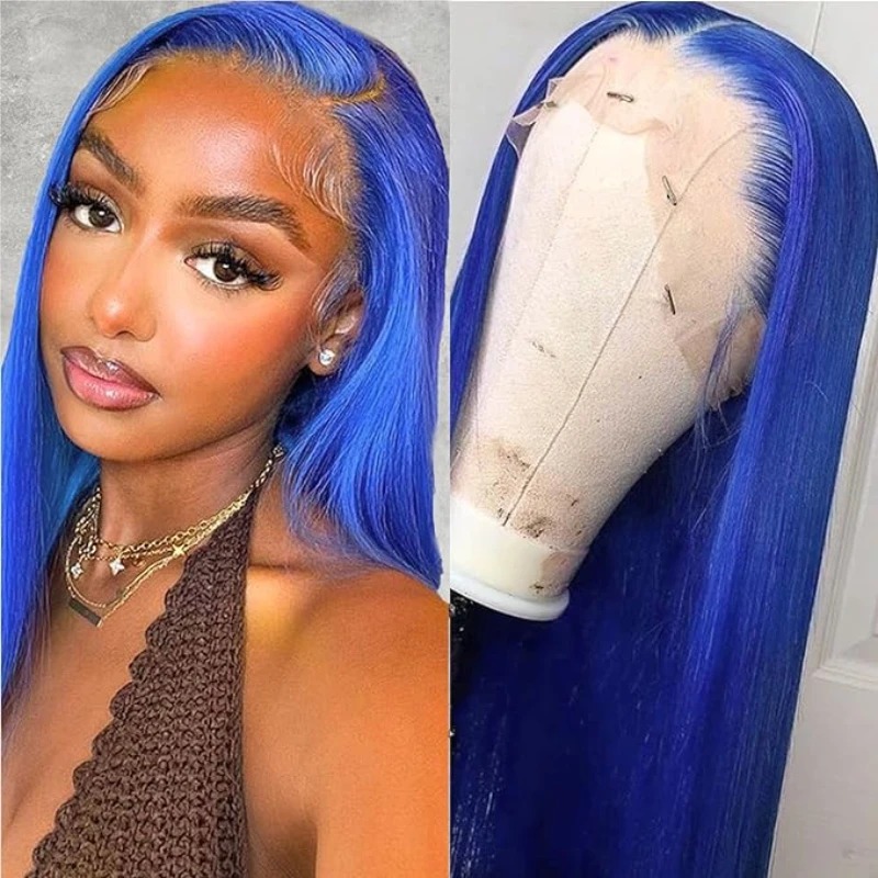 Blue Wig Human Hair 13x4 HD Frontal Lace Wig Glueless Preplucked Hairline Wig for Women Wear And Go Wigs Real Human Hair