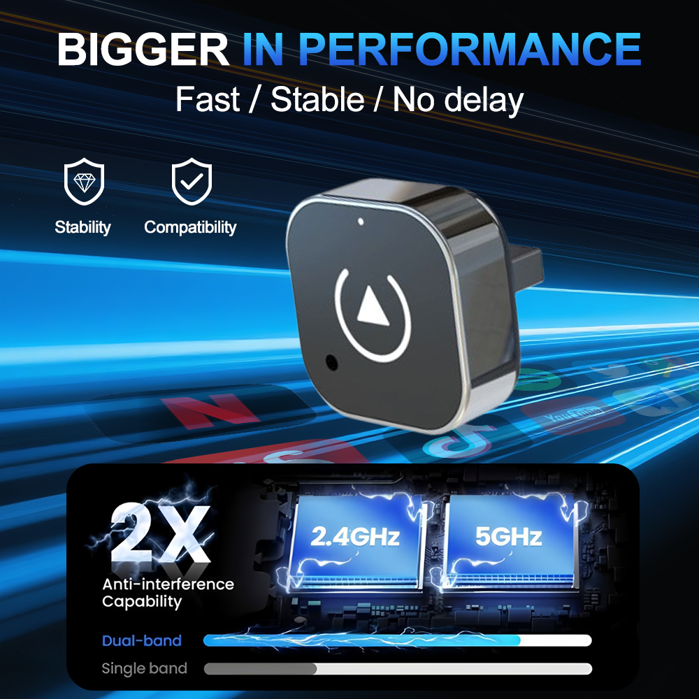 KOWANKIT Wireless CarPlay Android Auto Ai Box, Plug & Play Dongle Converts Wired To Wireless, Vehicle Multimedia Upgrade, 2in1 Car Accessories, No Del