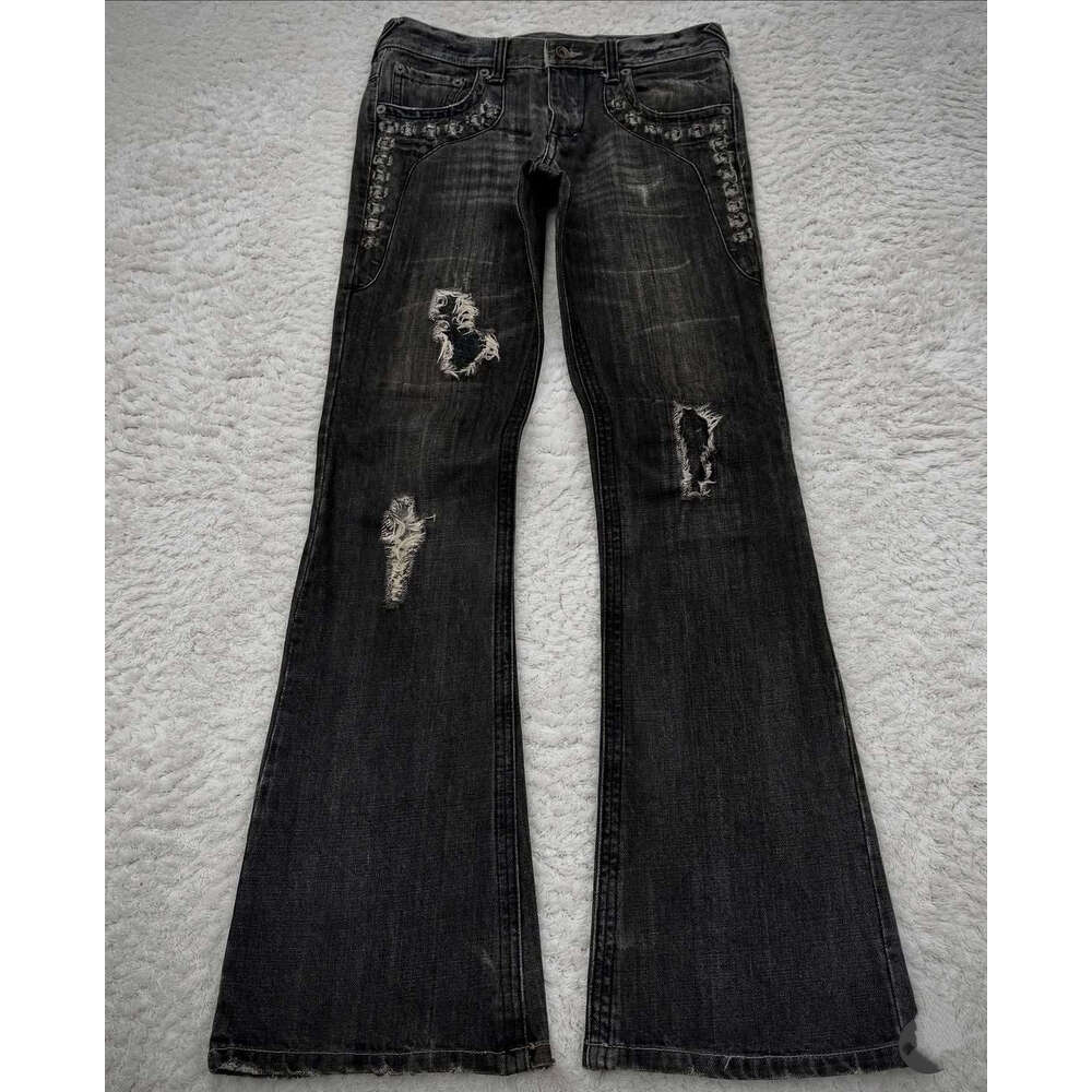 Summer Y2k Washed Jeans Gothic Style Flared Double Waist Long Pants Unisex Streetwear B5