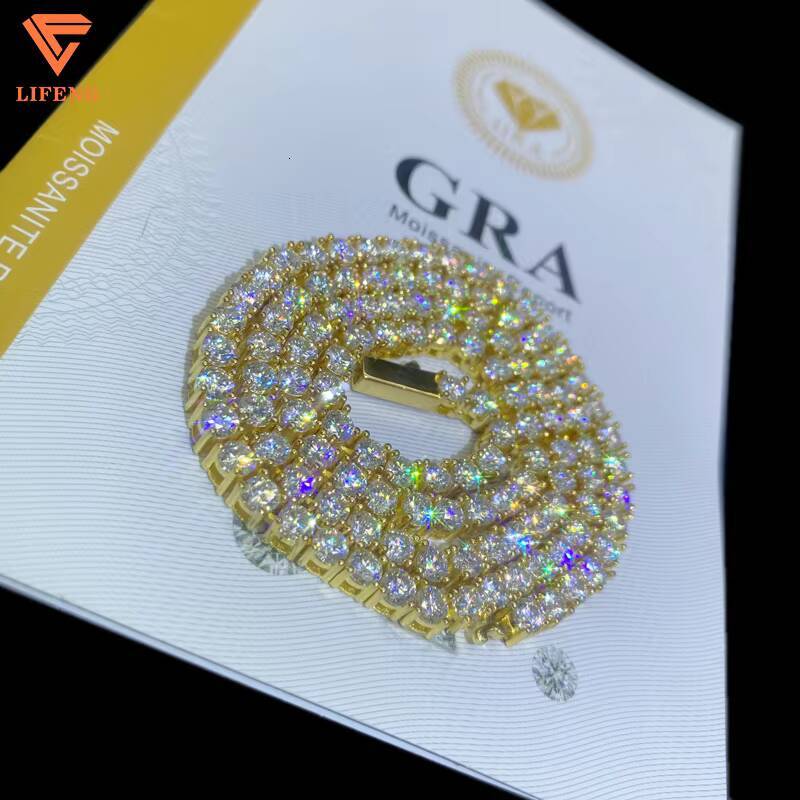 New Arrival Fine Jewelry High Quality 925 Silver Necklace 4MM Iced Out VVS Moissanite Diamonds Gold Plated Hiphop Tennis Chain