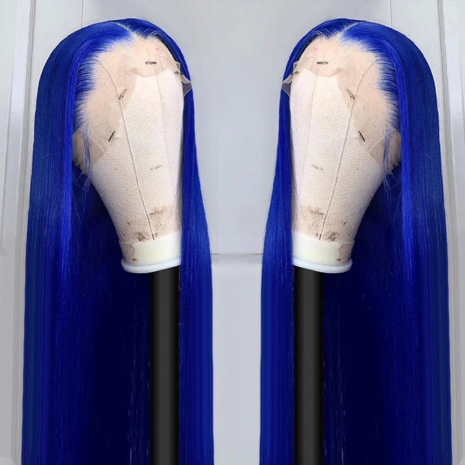Blue Wig Human Hair 13x4 HD Frontal Lace Wig Glueless Preplucked Hairline Wig for Women Wear And Go Wigs Real Human Hair