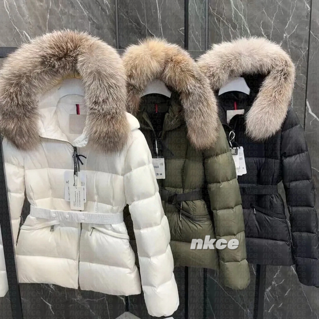 Womans coat designer women jacket winter boed short down jackets fur coats real raccoon hair collar Puffer jacket women parkas with belt lady cotton coat outerwear