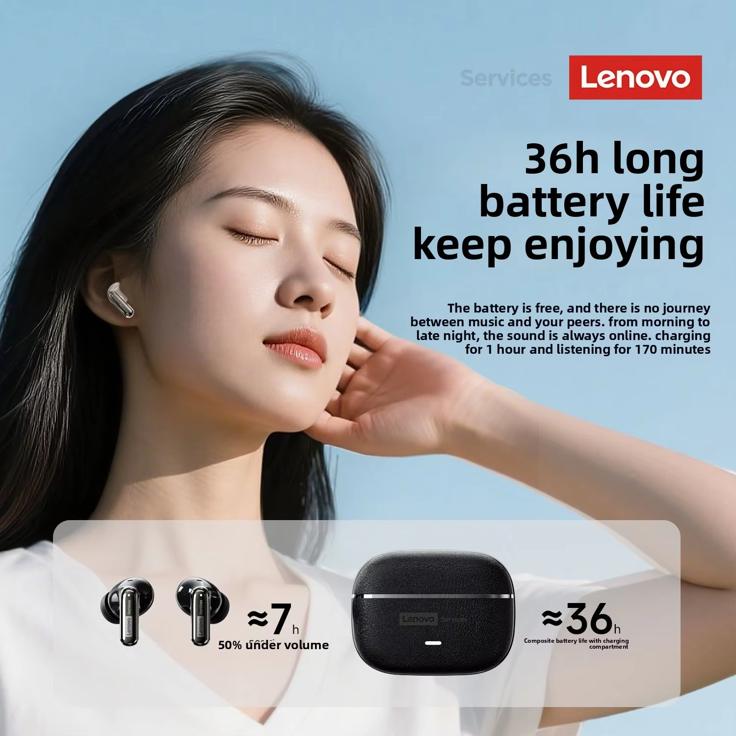LenovoService Wireless Headphones TWS 6.0 Bluetooth Earphones Breathing Light Display Long Battery Music LE208 Game ENC Noise Cancelling Earbuds