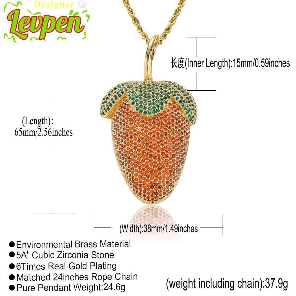 Hop Strawberry Hip Pendant Iced Out Moissanite Necklacefor Men Women Rapper Jewelry Designer Levpe