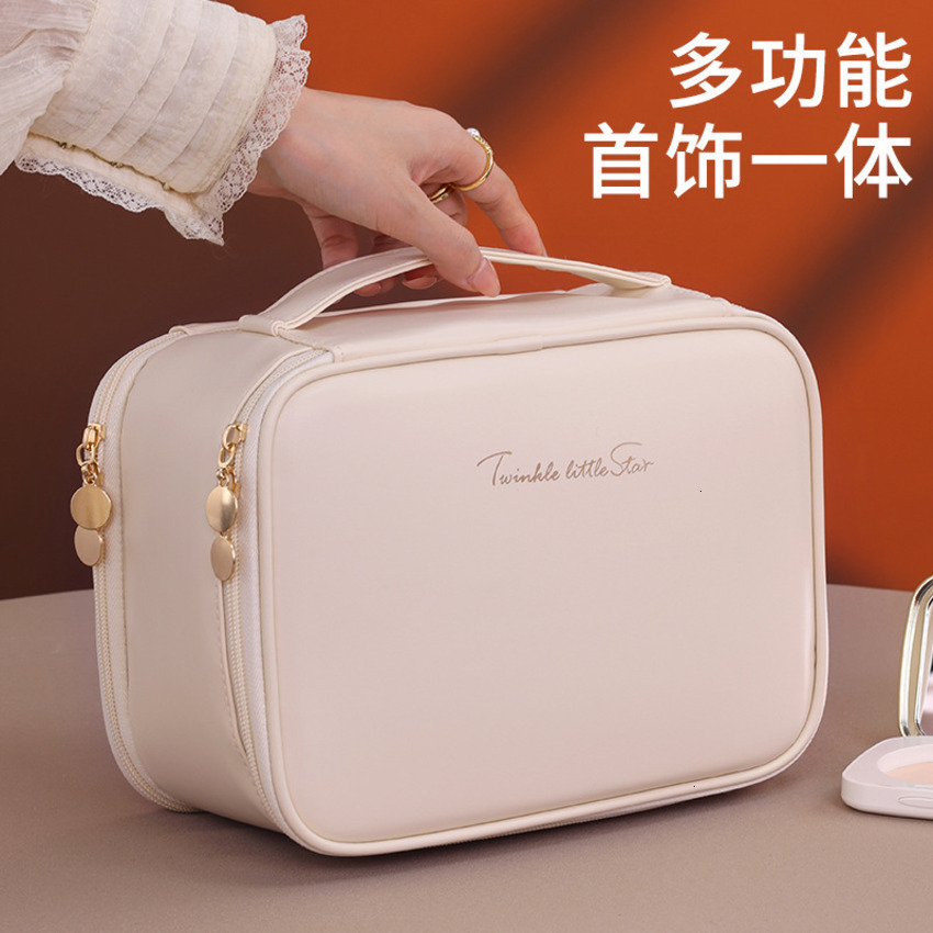 Travel Double-Layer for Women, Detachable Portable Large Capacity Handheld Makeup Organizer with Compartments, Toiletry Bag