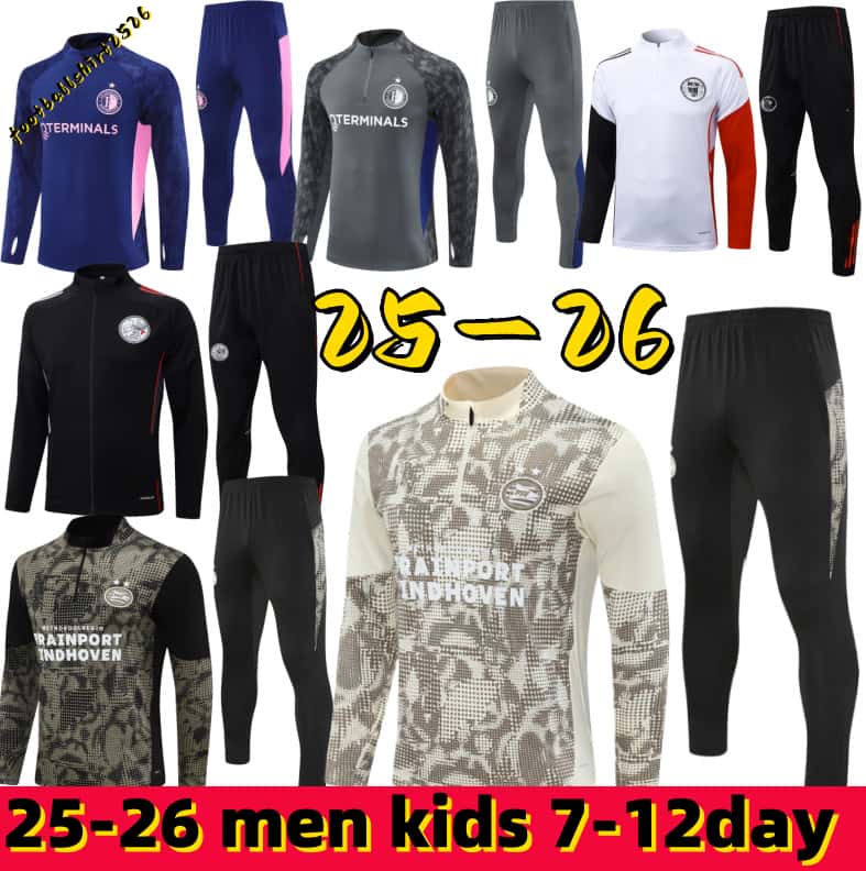 26 PSVS Eindhovenss Long sleeved training clothes men kids kit VERSION 2025 Half pulled training suit SAIBARI SCHOUTEN PEPI DE JONG TILLMAN KIT foootball KID KIT MANS