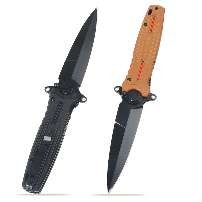 M8845 Flipper Folding Knife 5Cr14Mov Titanium Coating Spear Point Blade G10 with Stainless Steel Handle Outdoor Ball Bearing EDC Pocket Knives