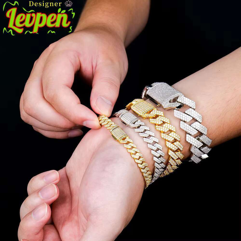 Iced Wholesale Miami 8-20mm Mens Out Fine Jewelry Hiphop 925 Silver Vvs Diamond Mossanite Moissanite Cuban Link Chain Bracelet OACOCA