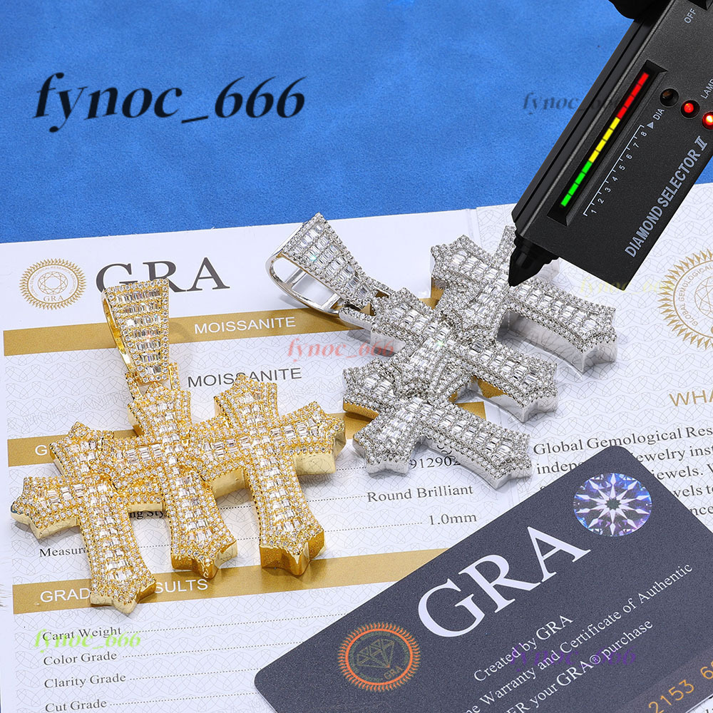 New Style 925 Sterling Silver Sparkle VVS Iced Out Men Hip Hop Moissanite Jewelry Cross Pendant Chain Link Triple Cross Charm