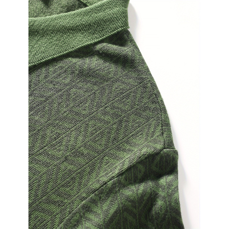 Men's Simple Casual Fashion Turn-down Collar Polo Shirt Youth Knitted Jacquard Cardigan Short Sleeve Top