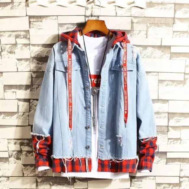 Customizable Men Denim Jacket Streetwear Hip Hop Mens Hooded Jean Jackets Male Casual Loose Outerwear Fashion Slim Fit Coat 250903