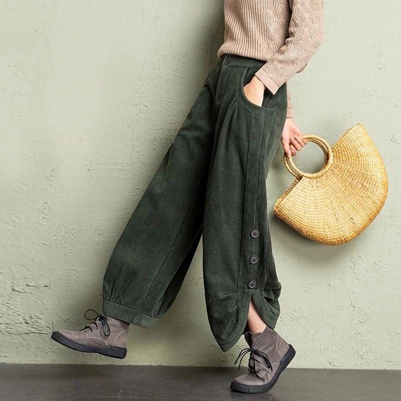 Women's Pants Korean Corduroy Women Fall Winter Plush Warm Loose Casual Harem Trousers Retro High Waist Button Streetwear Wide Leg Z260314