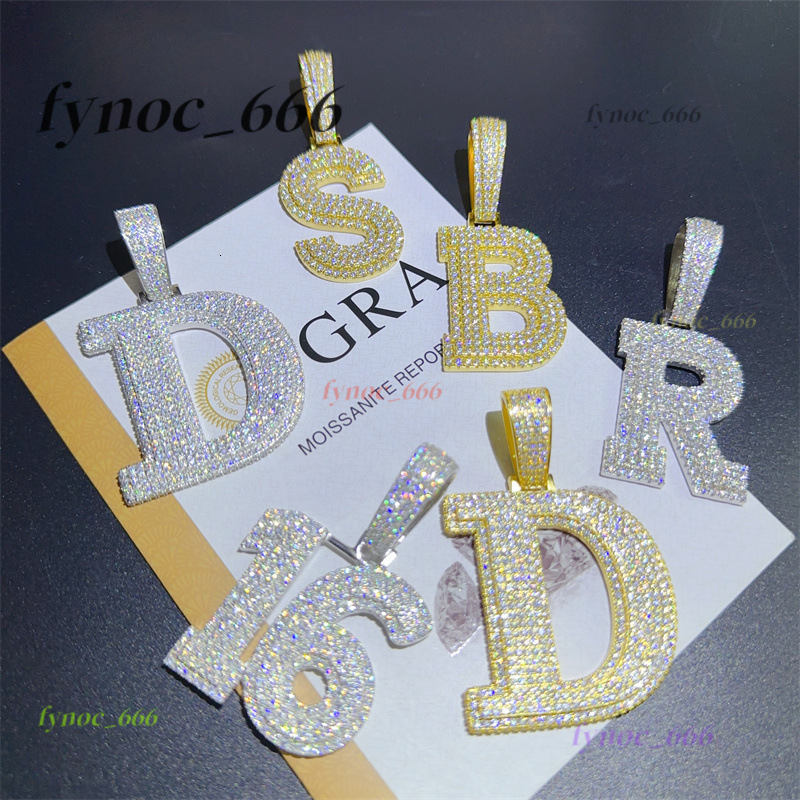 Hip Hop Luxury Custom 925 Silver Moissanite Diamond Necklace Iced Pendant Letter Cuban Link Chain Luxury Letter Pendant Necklace