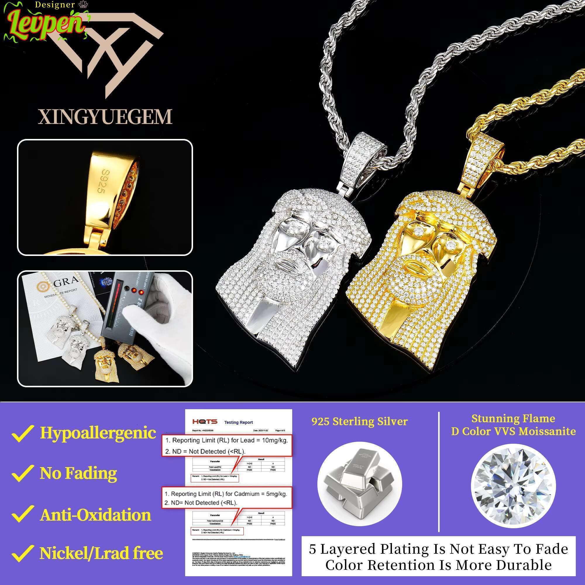 925 Men Jewelry Women Custom Sterling Silver Chain Hip Hop Little Jesus Piece Iced Out Vvs Diamond Mossanite Moissanite Pendant OACOCA