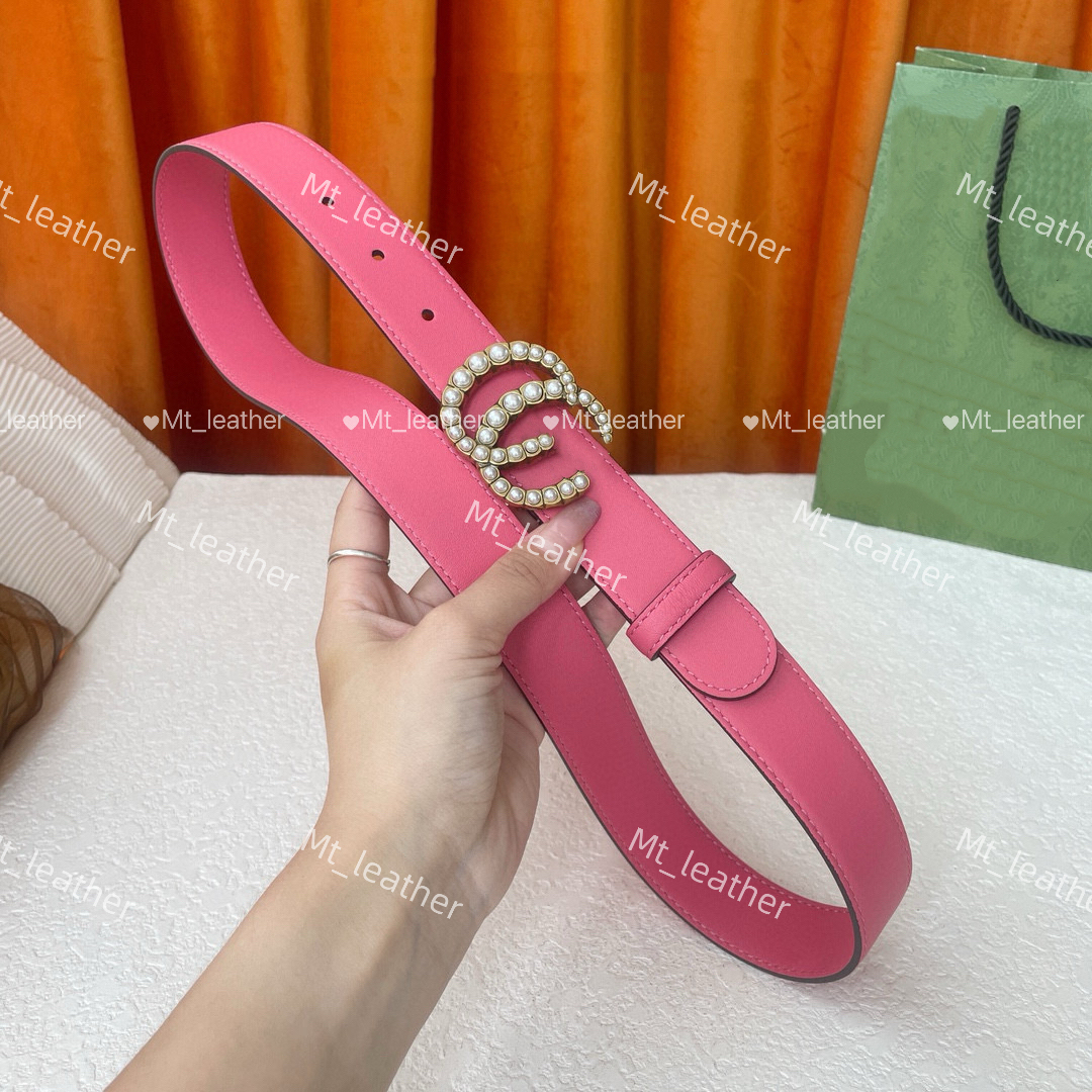 Women's Leather Pearl buckle Belt Women Designer belt Width 3cm Waistband For Ladies black pink beige Rose red 4 colours Women Luxury Belt Double letter buckle belt