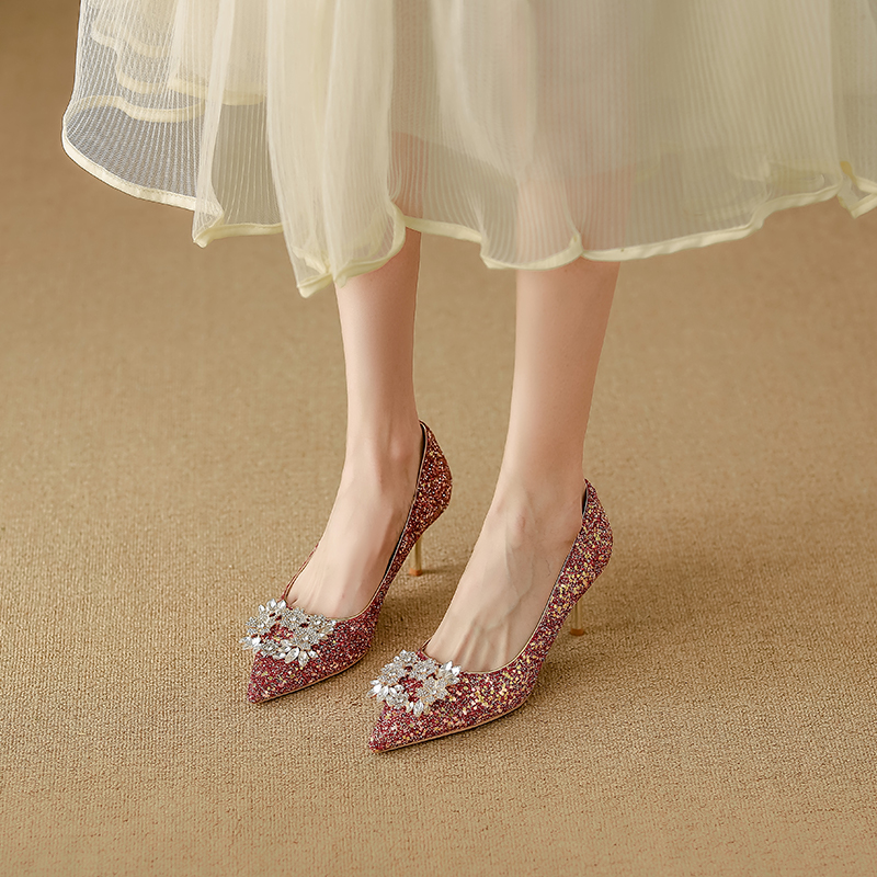 YUANLITONG Blinding Rhinestone Heels Women's Leisure Gentle High Heel Fashion Minimalist Style Shoes Party fashion 2025-2026