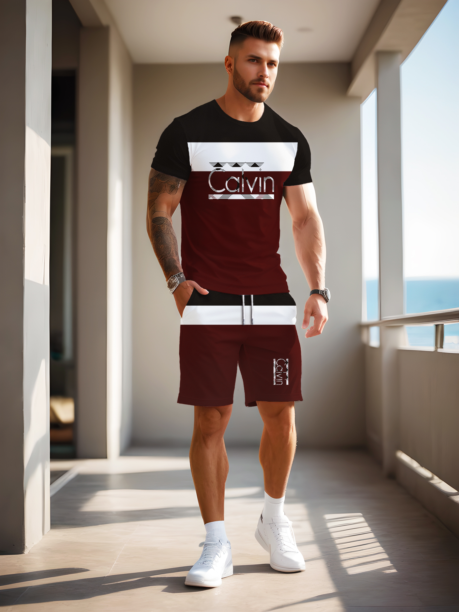 Custom Mens Alphabet Pattern Outfit Ensemble Breathable quick drying fabric - taozhuang-61059833-61059852