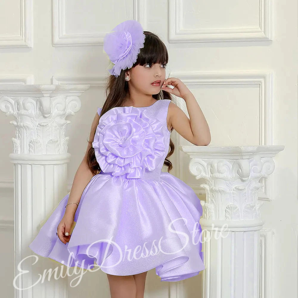 Customized Yellow Satin Flower Girl Dresses For Wedding Mini O-Neck Knee Length Kids Birthday Party First Communion Ball Gown 250820