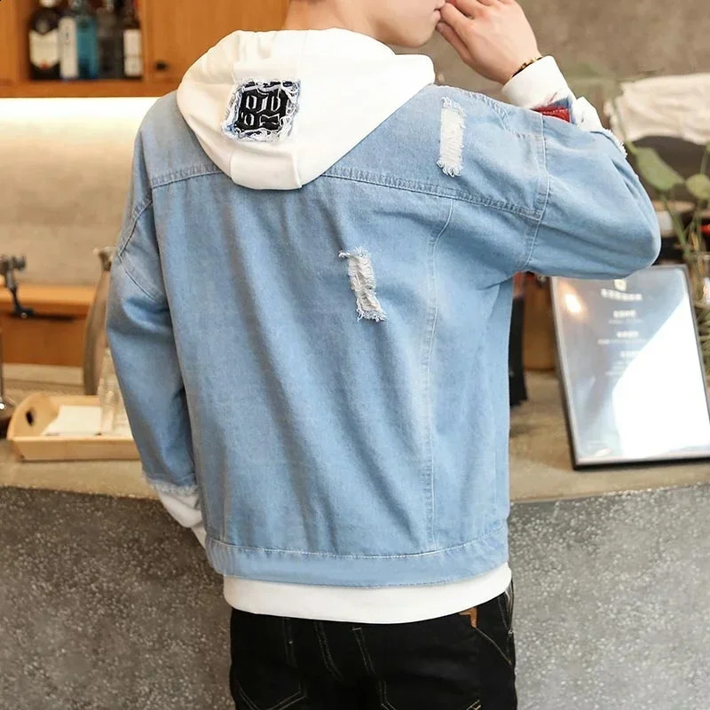 Customizable Men Denim Jacket Streetwear Hip Hop Mens Hooded Jean Jackets Male Casual Loose Outerwear Fashion Slim Fit Coat 250903