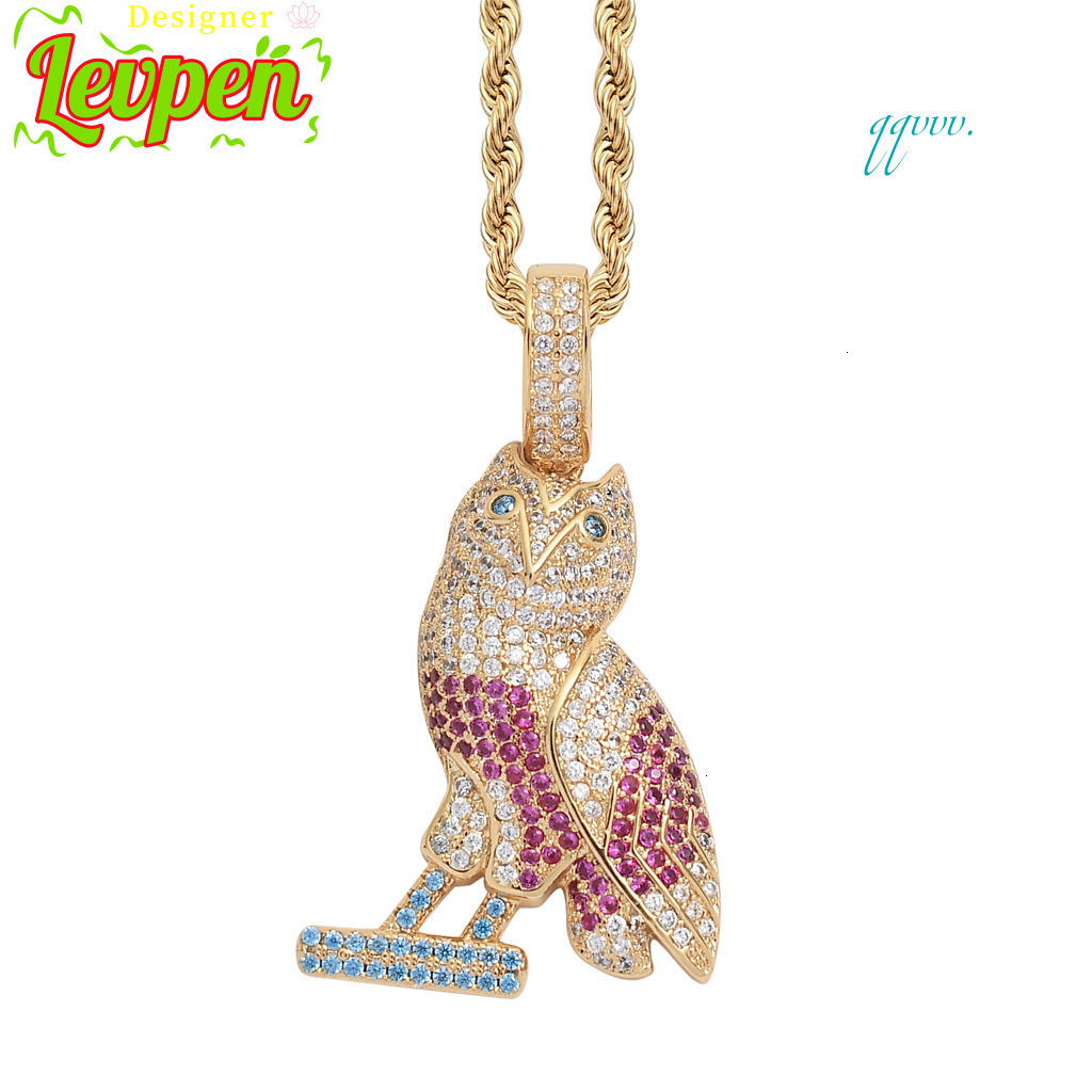 BES Hip Hop Silver Gold 3A Moissanite Cute Bird Owl Necklace Stainless Steel Owl Eye Pendant Necklace Jewelry for Bird Lovers Gift Designer Levpe