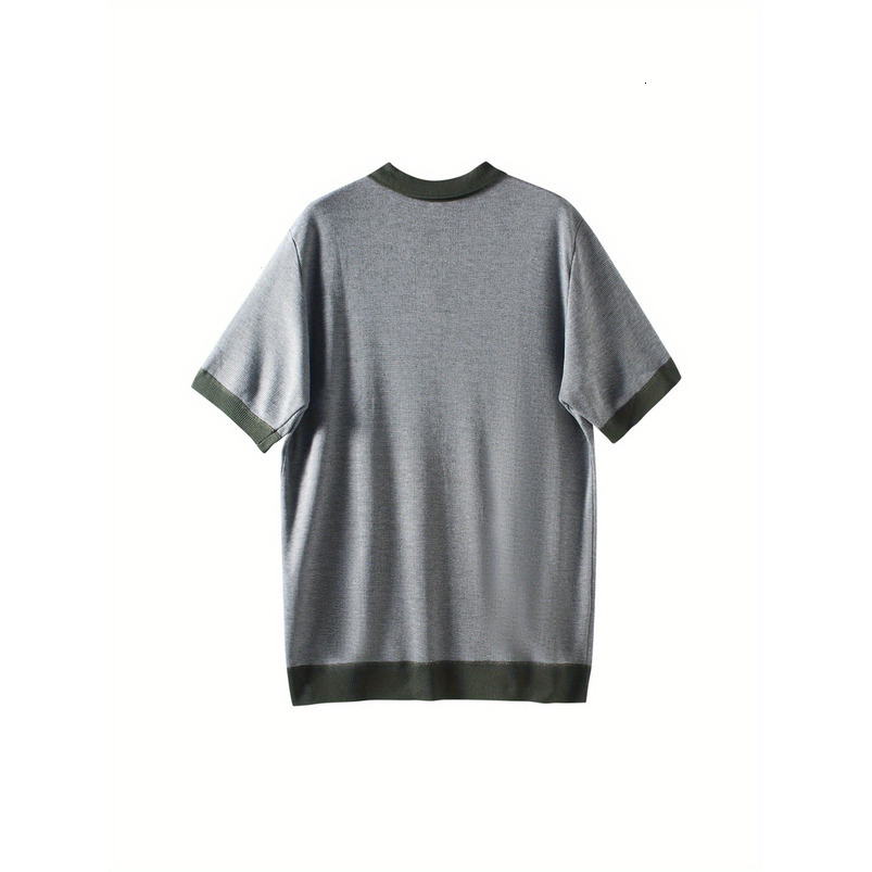 Men's Simple Casual Fashion Turn-down Collar Polo Shirt Youth Knitted Jacquard Short