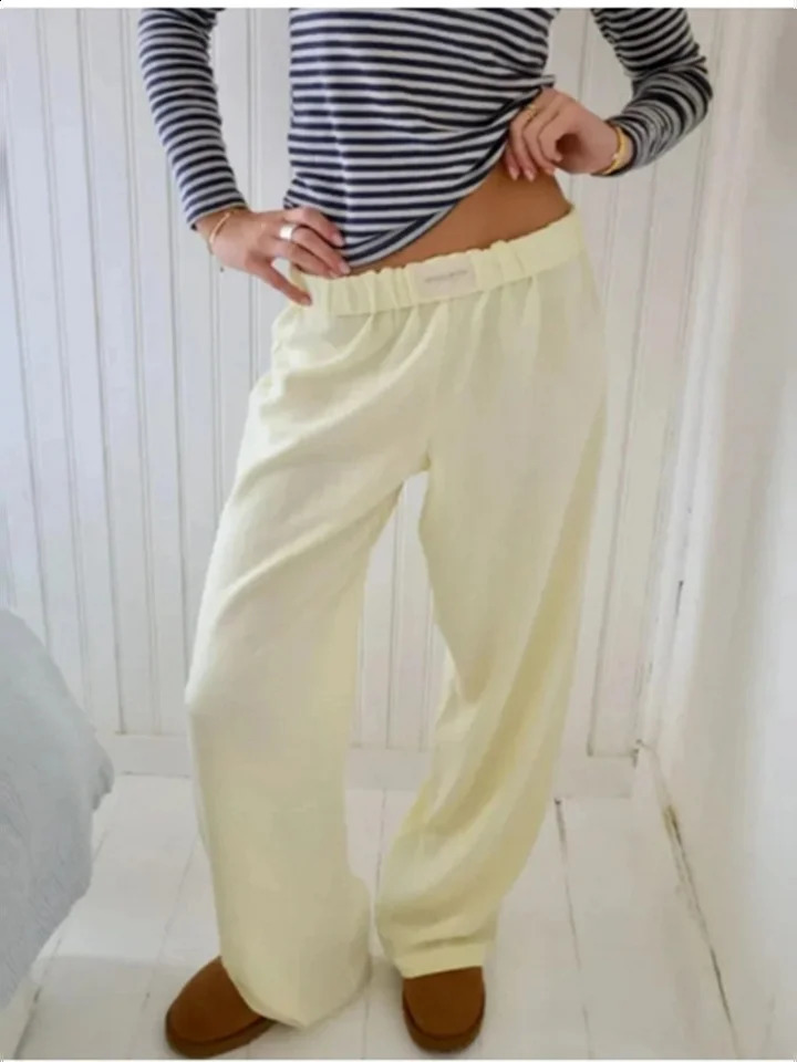 Womens Pink Stripe Elastic Waist Pocket Straight Leg Loose Street Casual Comfortable Summer Y2K Pants Z260314