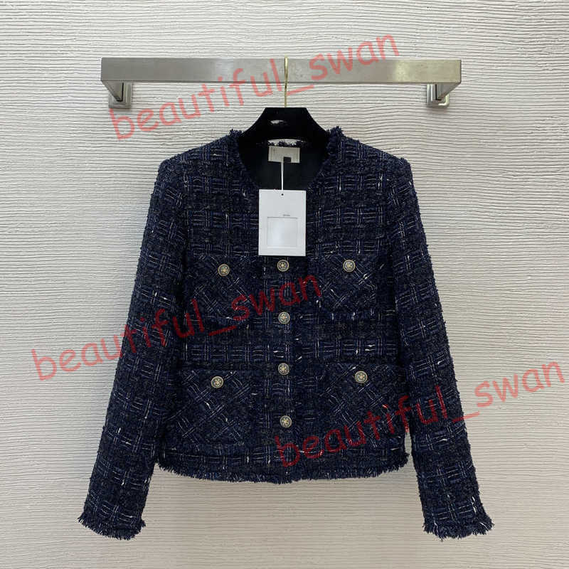 Designer Women's Jackets New High-end Tweed Woven Plaid Fabric Fringe Raw Edge Round Neck Long Sleeve Short Jacket coat for women Plus size S-XXL