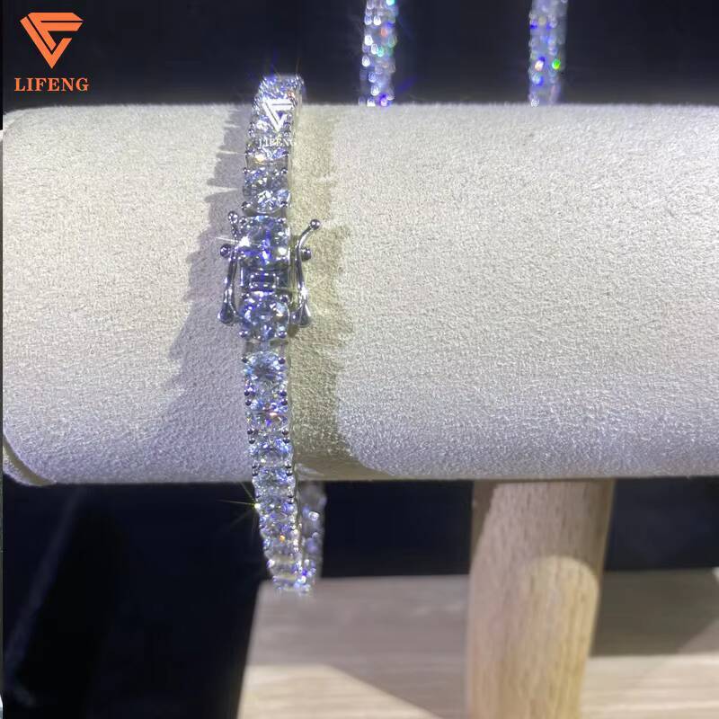Lifeng Jewelry 5mm VVS Moissanite Tennis Chain Necklace Set White Gold Plated Hiphop Style Iced Bracelet Chain Sterling Silver