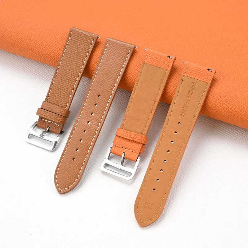 Genuine Leather Strap Orange Green Universal Men Women Retro Cowhide Quick Release Replace Bracelet Watch Band Belt 18/20/22mm 250819