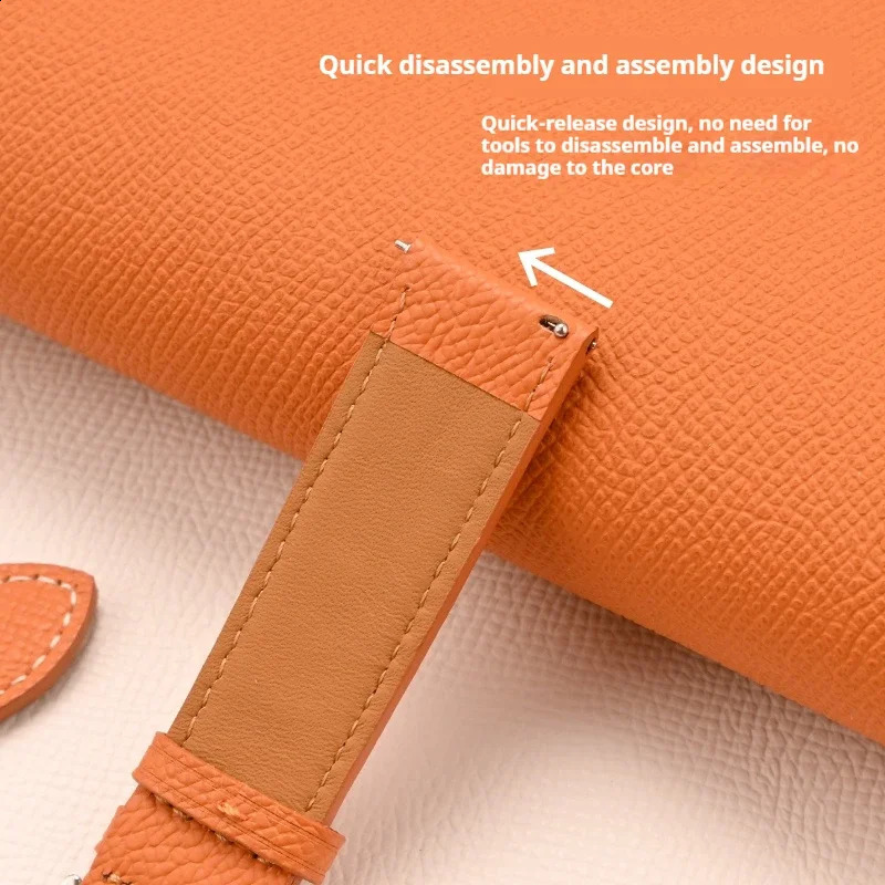 Genuine Leather Strap Orange Green Universal Men Women Retro Cowhide Quick Release Replace Bracelet Watch Band Belt 18/20/22mm 250819