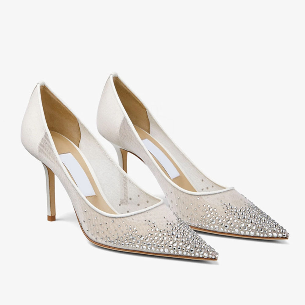 Designer rhinestones Details mesh Pumps 10.5cm 8.5cm 6.5cm Stiletto Heel heels Luxury women Pointed Toes Slip-On Party evening shoes Bring box 35