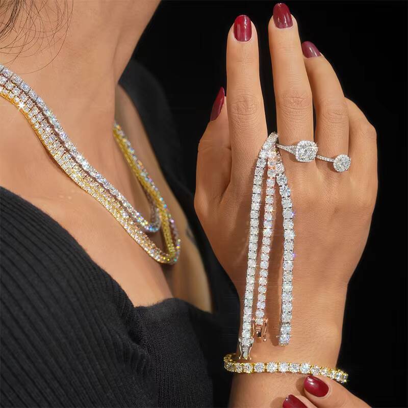 Miami Hip Hop Jewelry 925 Sterling Silver Rhodium Plated 2mm 3mm 4mm 5mm Round D VVS Moissanite Tennis Chain Bracelet Necklace