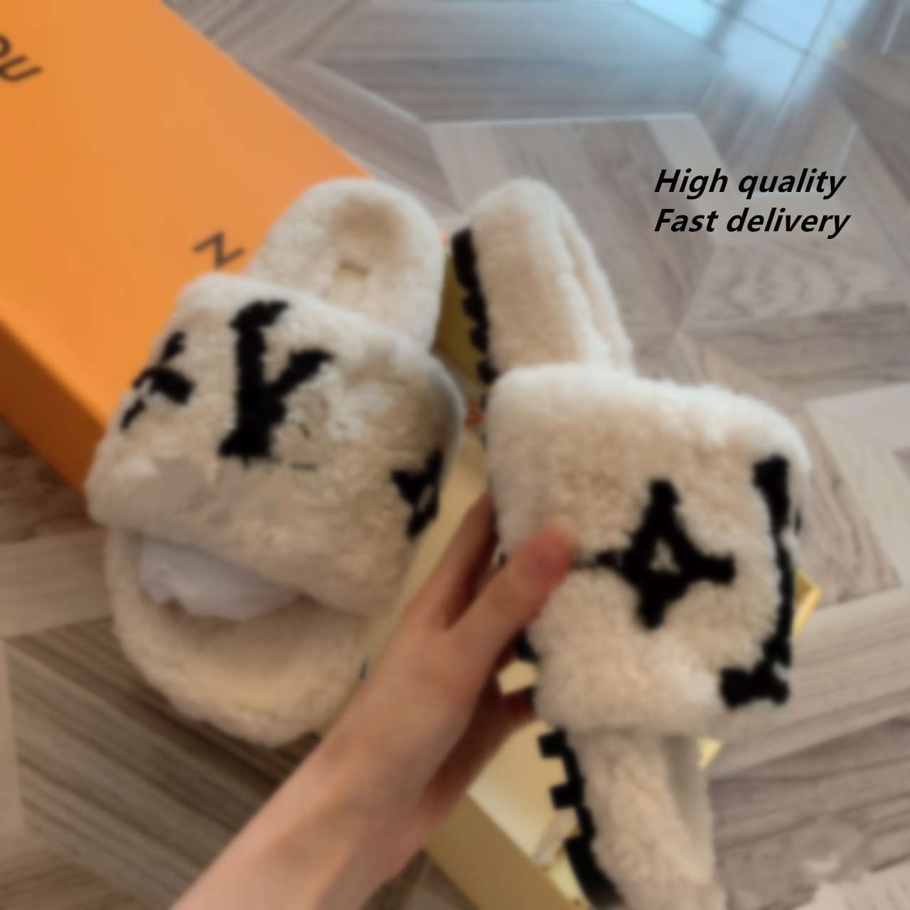 Designer Women Wool Slippers Flat Slides Warm Fluffy Furry Sandal Louiss Comfortable Autumn Winter Home Sandals Furs Slipper Black brand shoes lvSlippers
