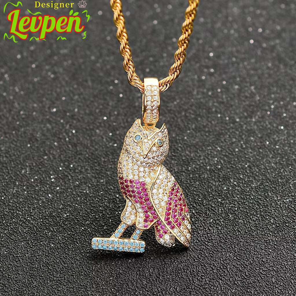 BES Hip Hop Silver Gold 3A Moissanite Cute Bird Owl Necklace Stainless Steel Owl Eye Pendant Necklace Jewelry for Bird Lovers Gift Designer Levpe