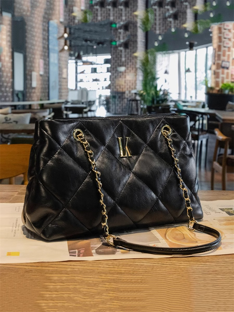 LORDLY KNACK designer bag light luxury genuine leather casual tote bag high-quality vintage large capacity diamond Lattice handbag for woman