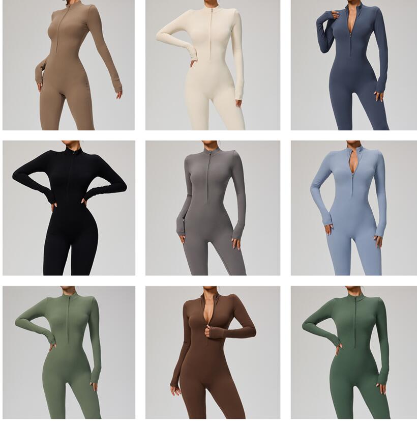 fashion Long Sleeved Exercise & Fitness Wear Yoga Outfits Zipper Yoga Jumpsuit Dance Fitness Tight Fitting Sports Cycling Clothes Mysterybox Store