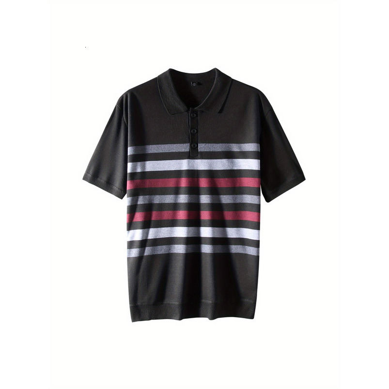 Men's Sports Casual Shirt - Breathable Knitted Short Sleeve Top with Black White Contrast Collar, Suitable for Outdoor Hiking, Fitness, and Daily