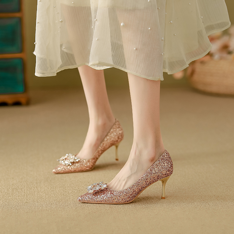 YUANLITONG Blinding Rhinestone Heels Women's Leisure Gentle High Heel Fashion Minimalist Style Shoes Party fashion 2025-2026