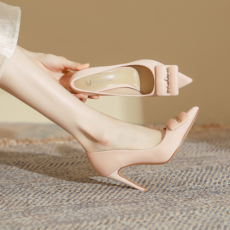 YUANLITONG Stylish Autumn Heels With Square Decor And Buckle Details Elegant Chic Pointed Toe High Heels Pink