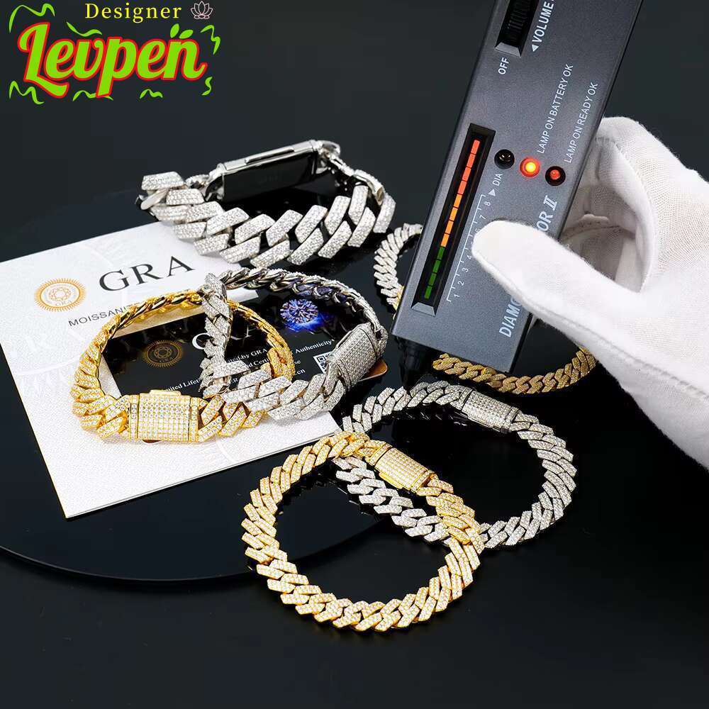 Iced Wholesale Miami 8-20mm Mens Out Fine Jewelry Hiphop 925 Silver Vvs Diamond Mossanite Moissanite Cuban Link Chain Bracelet OACOCA