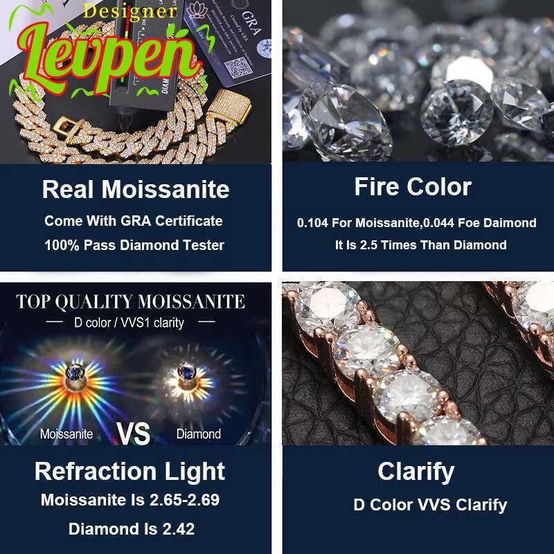 Tester Diamond 6mm-20mm 925 Pass Sterling Silver Full Vvs Moissanite Iced Out Cuban Link Anklet Bangle Bracelet for Men Women OACOCA