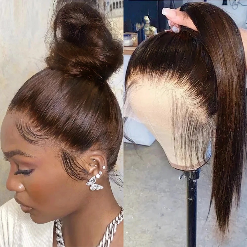 Hidden Invisible Strap 360 Full Hd Lace Glueless Wig Straight Chocolate Brown Hd Transparent Lace 30 Inch Lace Front Wigs Human Hair Pre-Cut 360 Front