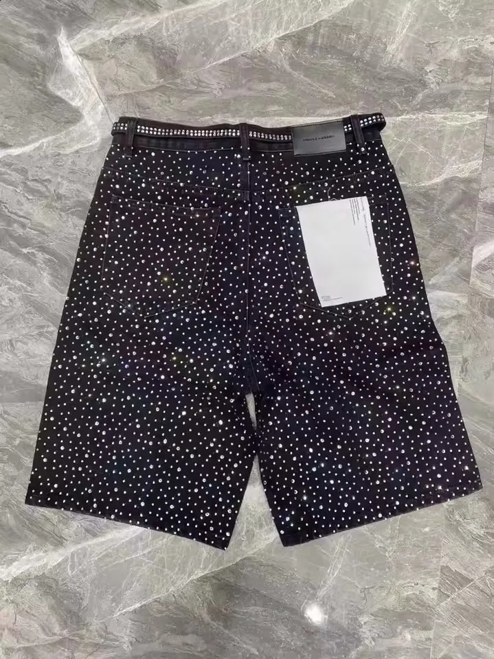 Streetwear Vintage Sequin Denim Short Y2K Jeans Hip Hop Washed Shiny Baggy Shorts Low Waist Casual Over The Knee Pant 250820