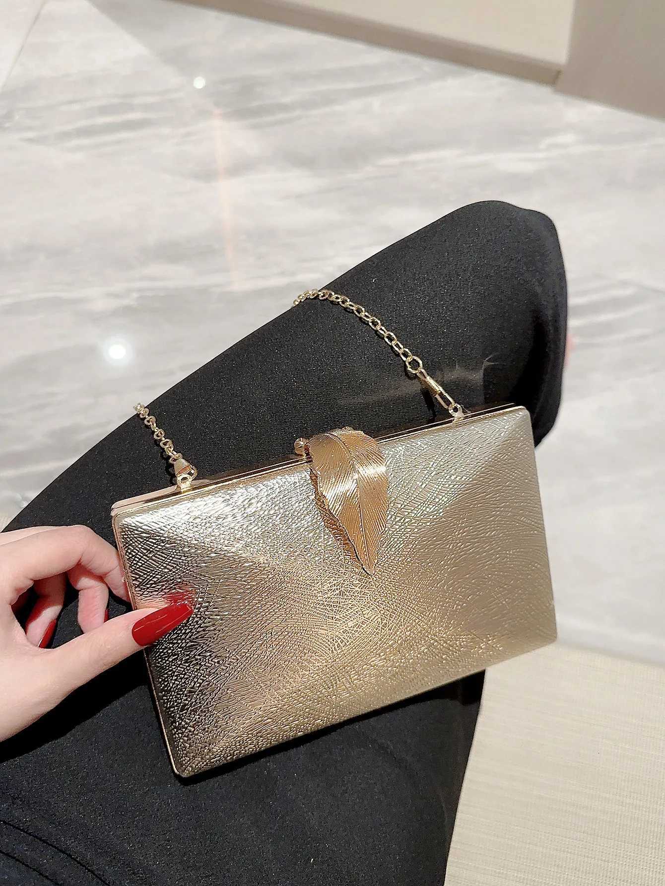 Womens FAshion Gold Leaf Box Dinner Bag CluTCh Chain Bag Evening Bag Dress Bag Party Prom CluTCh Z250821