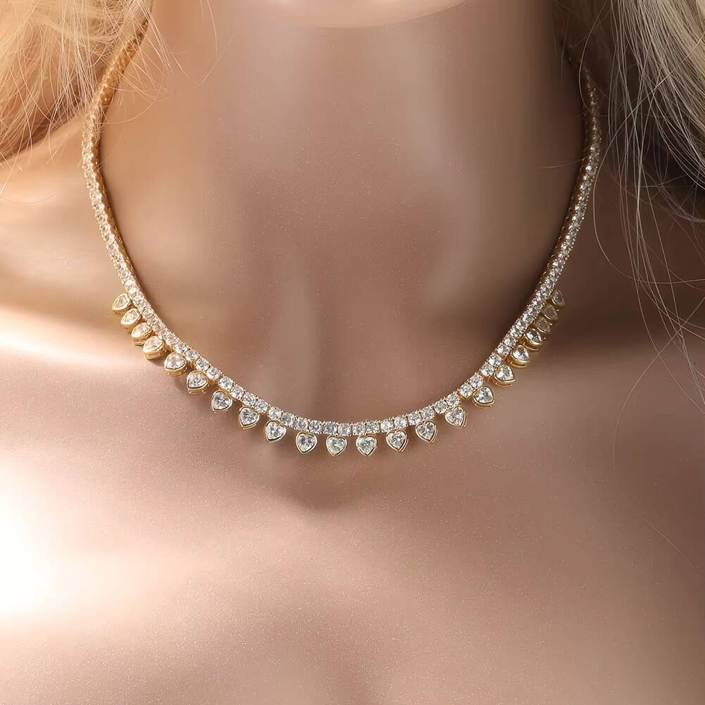 Ladies punk fashion 2mm 3mm tennis chain ice cube diamond heart pendant necklace for wedding party gift anniversary