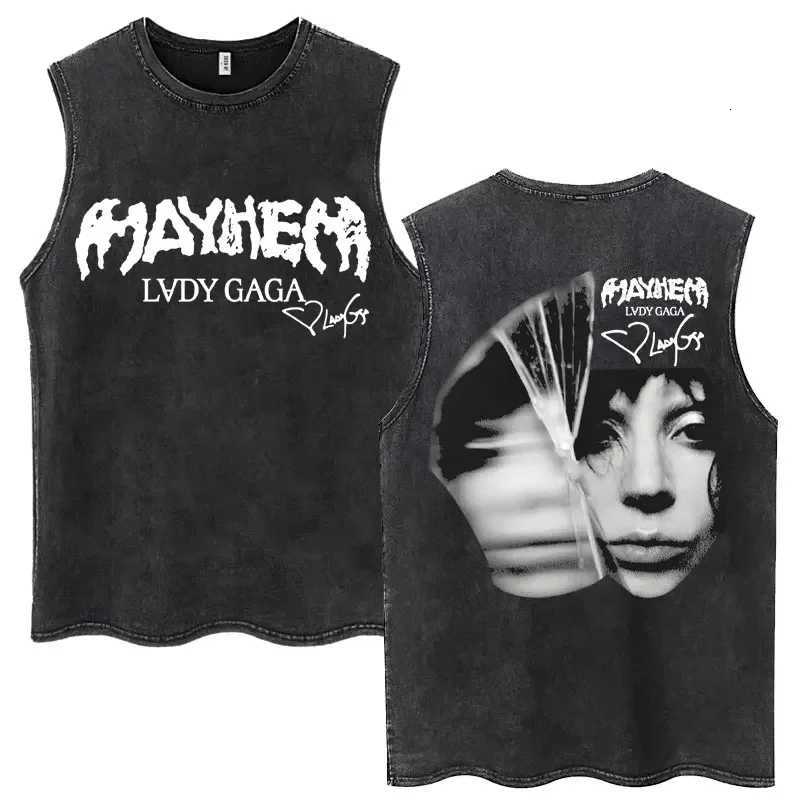 Lady Gaga The Mayhem Ball Tour 2025 Wash Tank Tops Fashion Men Women High Quality Sleeveless T-shirt Loose Cotton Casual T Shirt X250821